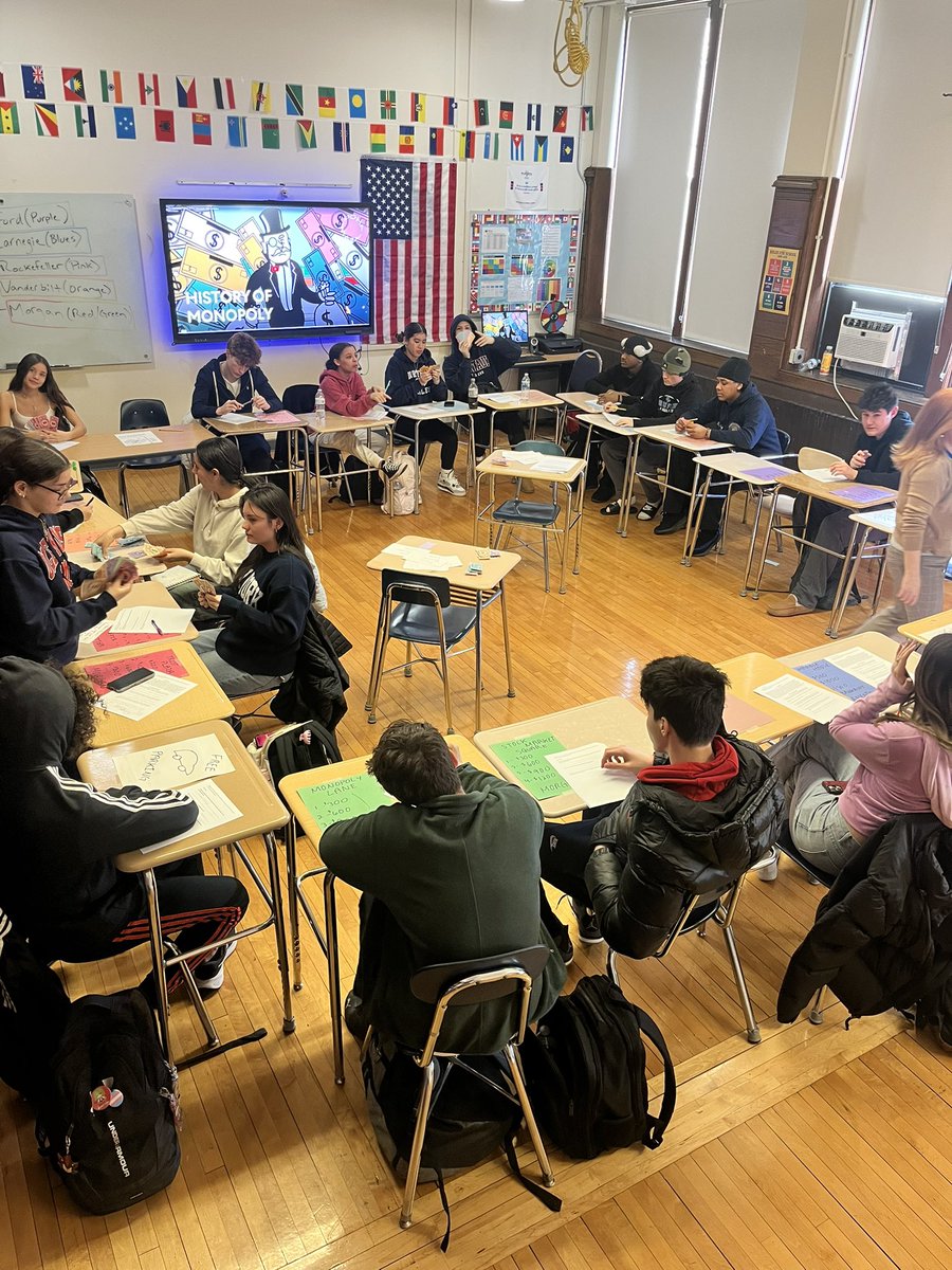 Students in U.S. History participated in “Robber Baron Monopoly.” Students learned about the negative impacts that monopolies had on workers and consumers during the Gilded Age.  <a href="/johnfalino1/">Dr. John Falino</a> <a href="/JGevargisMizi/">Dr. Juliet Gevargis-Mizimakoski (Dr. GM)</a>