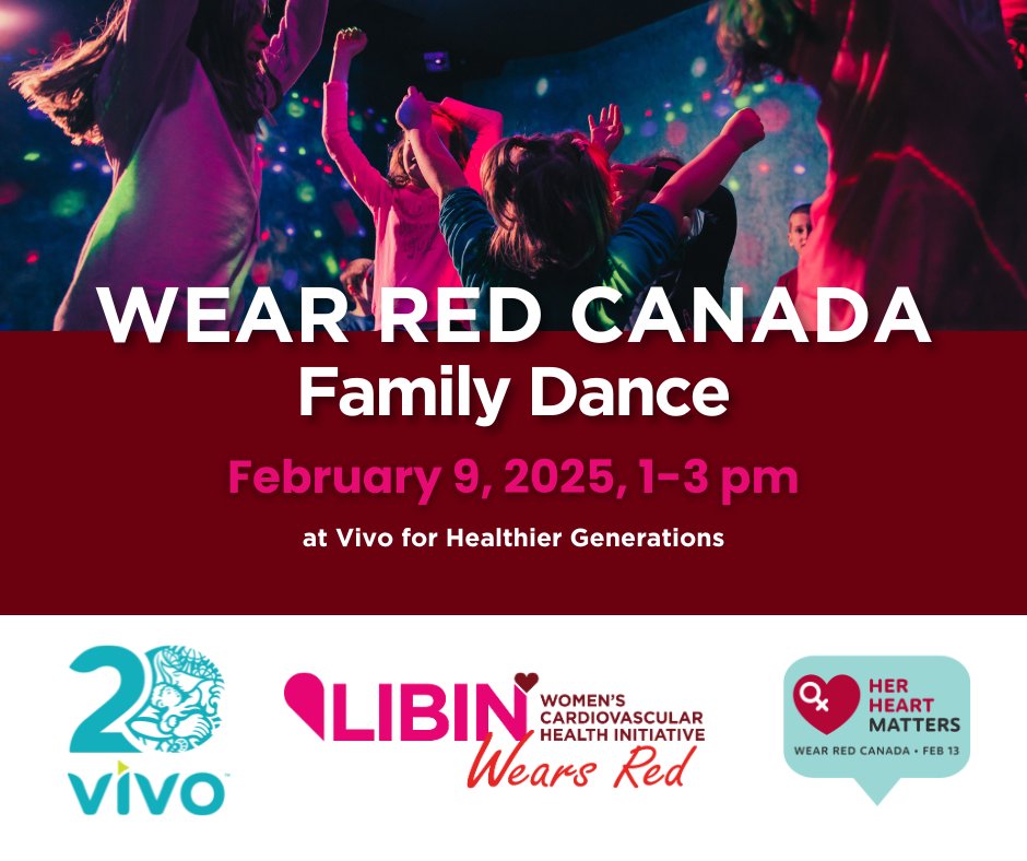 Join us for the FREE Wear Red Canada Family Dance on Sun, Feb 9, 2025 from 1–3pm <a href="/VivoYourLife/">Vivo for Healthier Generations</a>. Celebrate women’s cardiovascular health with music, dancing &amp; community! 🎶👟 Everyone welcome.
Sign up: eventbrite.ca/e/1144919207169

#WearRedCanada #HerHeartMatters #LibinWearsRed