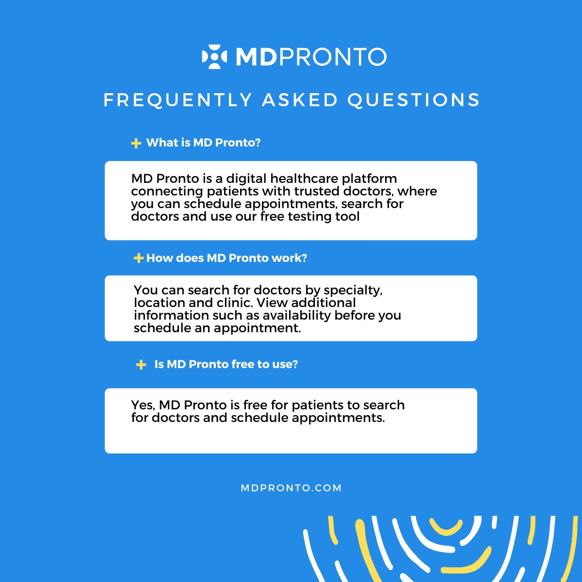 MDprontott's tweet photo. Got questions? We've got answers! Check out our FAQs to learn how https://t.co/LPoZF48LQm makes finding and booking the right doctors easier than ever. https://t.co/LlBkOuRVMy
