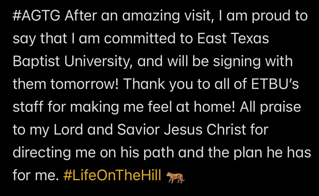 Shai Markajani (@shaimarkajani_) on Twitter photo Committed! 210 to the 903! #903Chaos
<a href="/ETBU_Football/">ETBU Football</a> <a href="/ETBU/">East Texas Baptist University</a> <a href="/GoETBUTigers/">ETBU Athletics</a> <a href="/ETBUCoachRu/">Coach Ruzicka</a> <a href="/ykitslos3/">Carlos Garibay</a> <a href="/JebSpinney/">Jeb Spinney</a> <a href="/BattenCoach/">Coach Batten</a> <a href="/TRRoughRiderFB/">Roosevelt Rough Riders</a> <a href="/CoachBarnes91/">Darnell Barnes M.Ed</a> Committed! 210 to the 903! #903Chaos
<a href="/ETBU_Football/">ETBU Football</a> <a href="/ETBU/">East Texas Baptist University</a> <a href="/GoETBUTigers/">ETBU Athletics</a> <a href="/ETBUCoachRu/">Coach Ruzicka</a> <a href="/ykitslos3/">Carlos Garibay</a> <a href="/JebSpinney/">Jeb Spinney</a> <a href="/BattenCoach/">Coach Batten</a> <a href="/TRRoughRiderFB/">Roosevelt Rough Riders</a> <a href="/CoachBarnes91/">Darnell Barnes M.Ed</a>