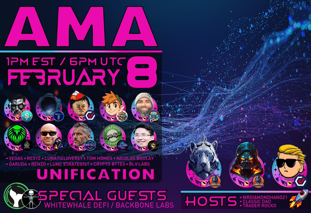 LunaClassicNet's tweet photo. ATTENTION! 🔊
#LUNCcommunity join us on our Anual #LunaClassic Unitication Space with;
Hosts: @MrDiamondhandz1
@LunaClassicDAO @traderrocko
Guests:
@VegasMorph @RexYellerBelly @luna_lover69 @Thefrgcoin @NicolasBoulay @garuda_defi @LbunProject @LUNCStrategist @cryptobytes906
Special Guests:
@WhiteWhaleDefi @BackBone_Labs
Join L2’s:
@0xSelenium @_Terraport_ @JurisProtocol @Thefrgcoin @LUNC_Cookies @garuda_defi @LbunProject @WESOWorld @LUNCMetaverse