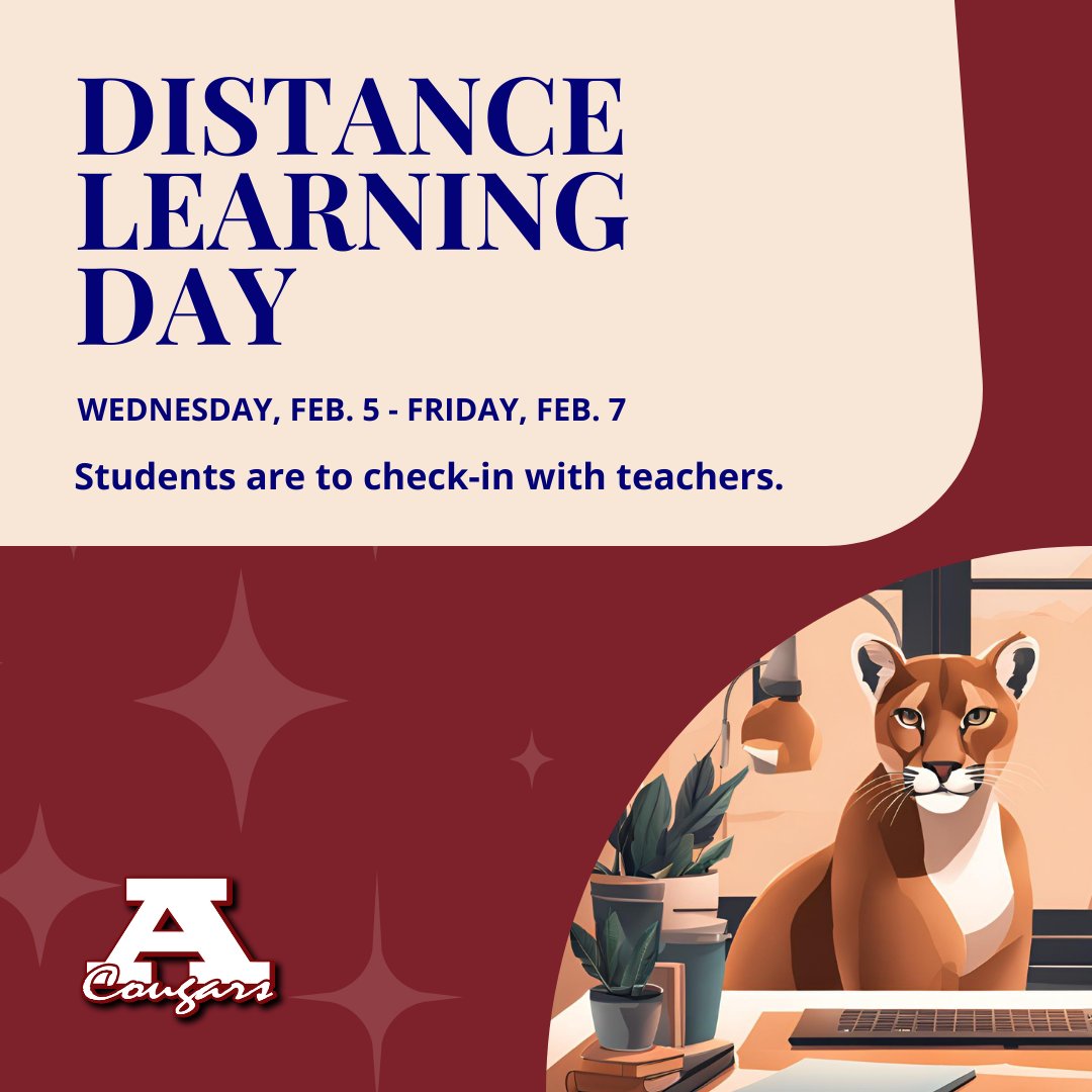 Ada goes to distance learning Wednesday, Feb. 5 - Friday, Feb. 7 - Ada City Schools will move to distance learning for the remainder of the week. (Feb. 5-7) adacougars.net/sys/content/ne…