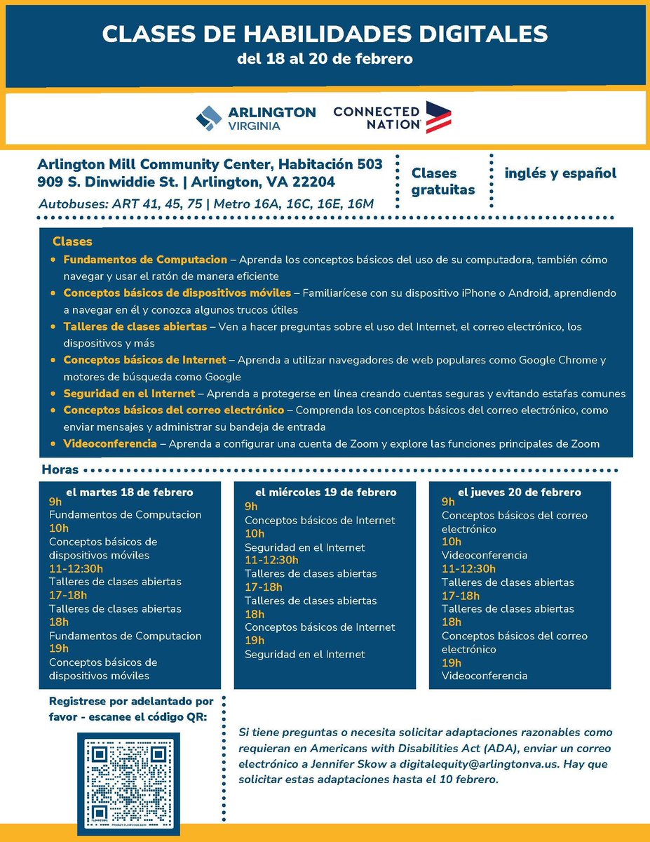 Arl Employment Ctr (@arlemploymentct) on Twitter photo Don't delay! Sign up NOW for free Digital Skills Training Classes in English & Spanish on 2/18-2/20 at ARL Mill. Register now via buff.ly/3Ckqxo6 or call 703-228-3536. #DigitalSkills #freetraining #BilingualClasses #arlingtonva <a href="/workcouncil/">Alexandria/Arlington Regional Workforce Council</a> @arlingtonDHS Don't delay! Sign up NOW for free Digital Skills Training Classes in English & Spanish on 2/18-2/20 at ARL Mill. Register now via buff.ly/3Ckqxo6 or call 703-228-3536. #DigitalSkills #freetraining #BilingualClasses #arlingtonva <a href="/workcouncil/">Alexandria/Arlington Regional Workforce Council</a> @arlingtonDHS