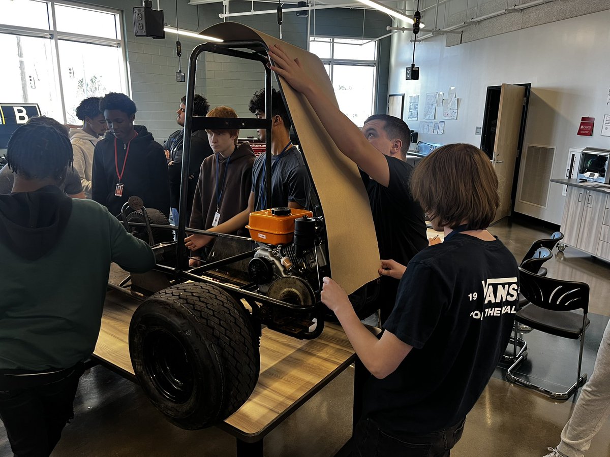 CTE Innovation Center at Roper Mt. (@cte_innovation) on Twitter photo Have you ever added customized sheet metal panels to a go-cart? 🏎️ 
Mr. Dodd kicked off the sheet metal unit with 2nd year aerospace students using cardboard as prototyping & for rivet placements. ⚒️
Stay tuned for updates on this collaborative project with emerging automotive! Have you ever added customized sheet metal panels to a go-cart? 🏎️ 
Mr. Dodd kicked off the sheet metal unit with 2nd year aerospace students using cardboard as prototyping & for rivet placements. ⚒️
Stay tuned for updates on this collaborative project with emerging automotive!