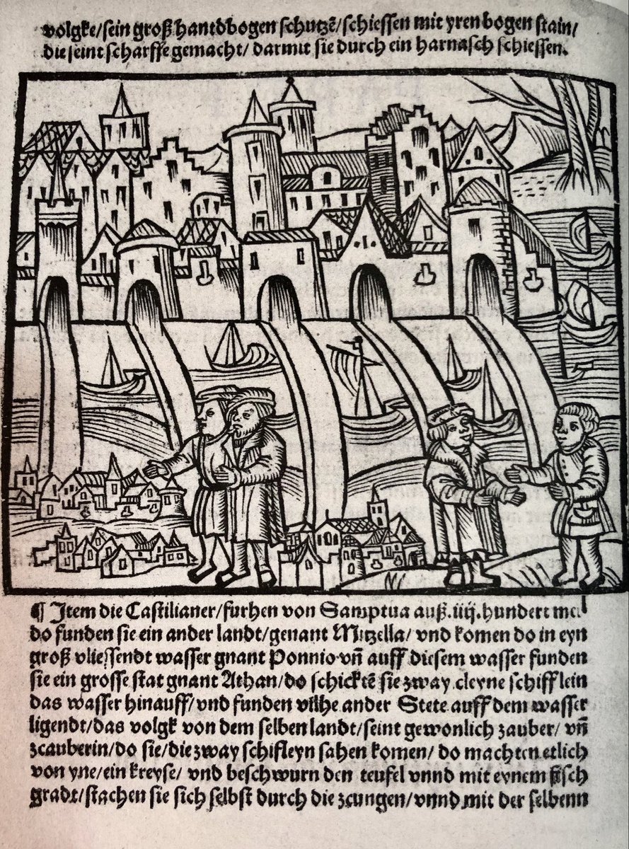 Esta es la primera representación de Tenochtitlan elaborada en Europa, la cual fue elaborada e impresa en Augsburgo, Alemania, la cual data de alrededor de entre 1521 y 1522. En e texto se lee: “La gran Venecia tiene 5 entradas, y en cada una de ellas hay un puente que llega a