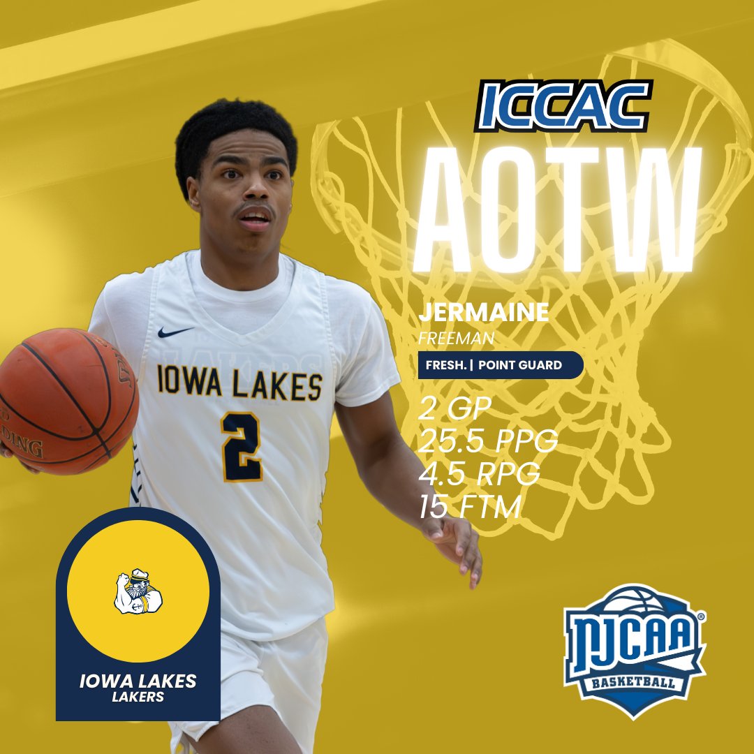 ATHLETE OF THE WEEK
🗓️JANUARY 27 - FEBRUARY 2
MEN'S BASKETBALL🏀

<a href="/ihccbasketball/">Indian Hills Basketball</a>  Joao Das Chagas
<a href="/DMACC_MBB/">DMACC MBB</a>  Trevian Carson
<a href="/IowaLakesMBB/">Iowa Lakes MBB</a>  Jermaine Freeman

🔗iccac.org/awards/players…
#NJCAABasketball🏀