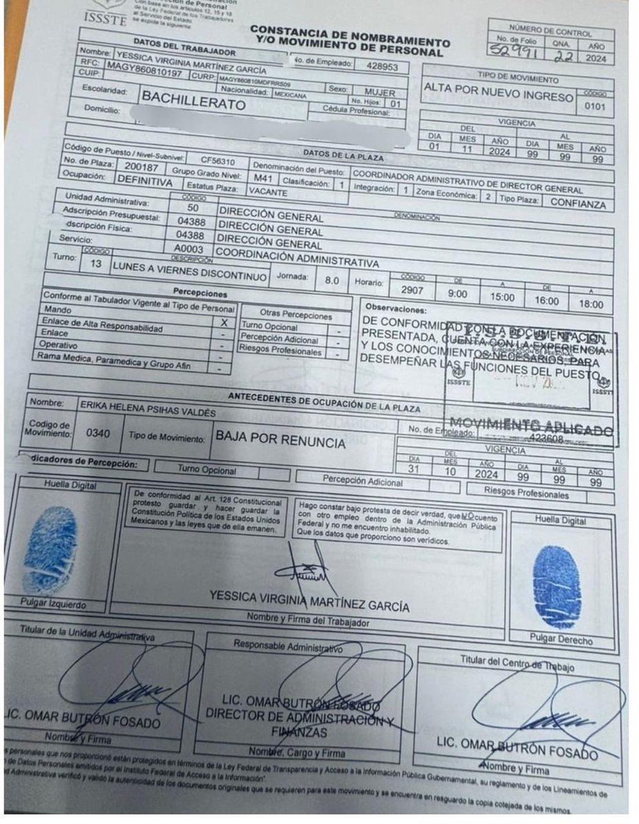 lumendoz's tweet photo. El Director de Administración y Finanzas del @ISSSTE_mx Omar Buitron Fosado, brazo financiero de @martibatres premia a su allegada Yessica Virginia Martínez García, con el puesto de Coordinadora Administrativa  en la Dirección General del ISSSTE . Teniendo solo  PREPA como grado máximo de estudios gana un salario libre de impuestos de casi 80,000 pesos mensuales. #SonPeores