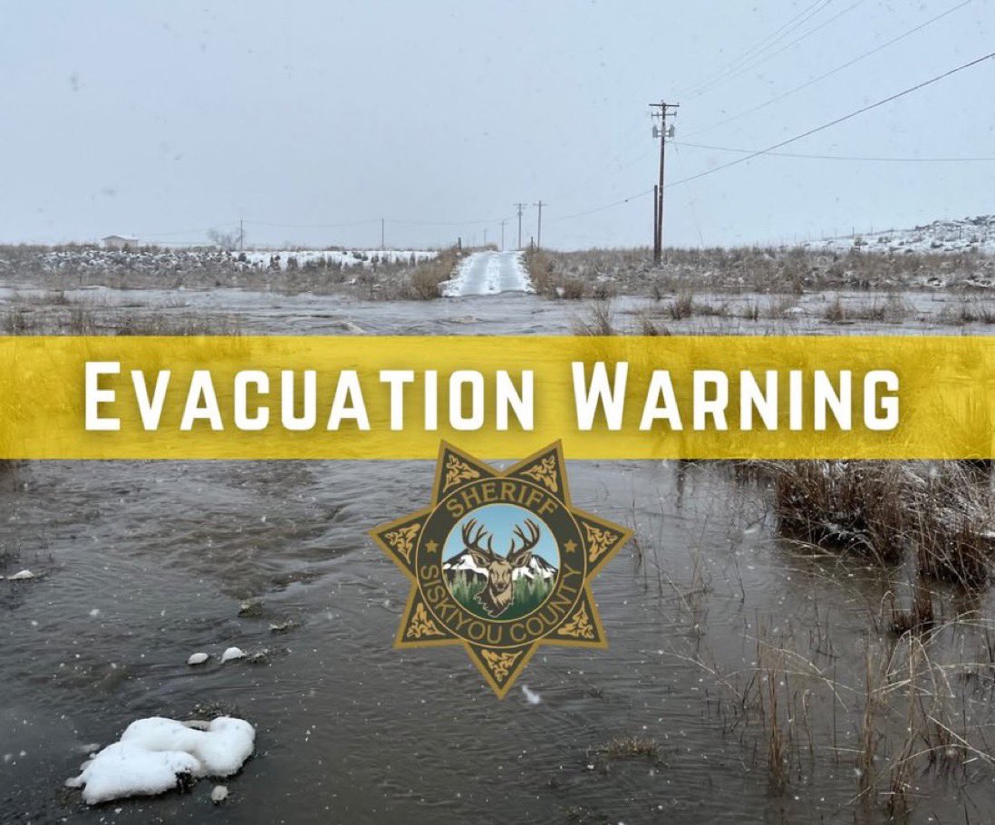 Due to flooding in Montague, the Siskiyou County Sheriff with the support of our partners is issuing an EVACUATION ORDER for Zone MTF - 3538 (North of Prather St/East Webb Street).