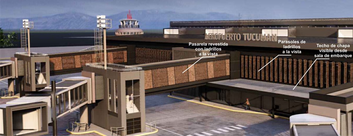 aeropuertotuc's tweet photo. Exclusivo

Renders y planos definitivos del proyecto de remodelación del aeropuerto de Tucumán. Hay decepción ya que se esperaba un aeropuerto que funcione mejor, más amplio y moderno. 

Hilo🧵

1. Nunca visto, ladrillos a la vista en pasarela y parasoles. https://t.co/aHzJTC9cFs