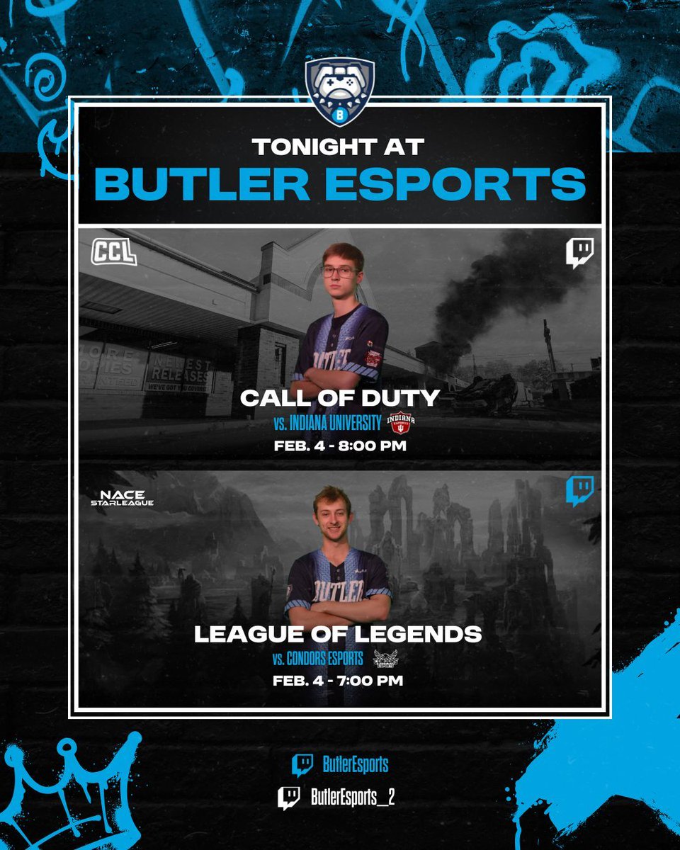 ButlerEsports's tweet photo. ๐๐๐ซ๐ค ๐ ๐จ๐ข๐ง' ๐ฎ๐ฉ...๐จ๐ง ๐ ๐๐ฎ๐๐ฌ๐๐๐ฒ ๐บ
๐ฎ #ButlerCOD vs. @EsportsatIU
๐ https://t.co/pdEn8yohxg
๐ง #ButlerLoL vs. @condorsesports
๐ https://t.co/9UydVxdvr0
GLHF tonight, Dawgs! ๐ https://t.co/C6XV4E4Y0Q