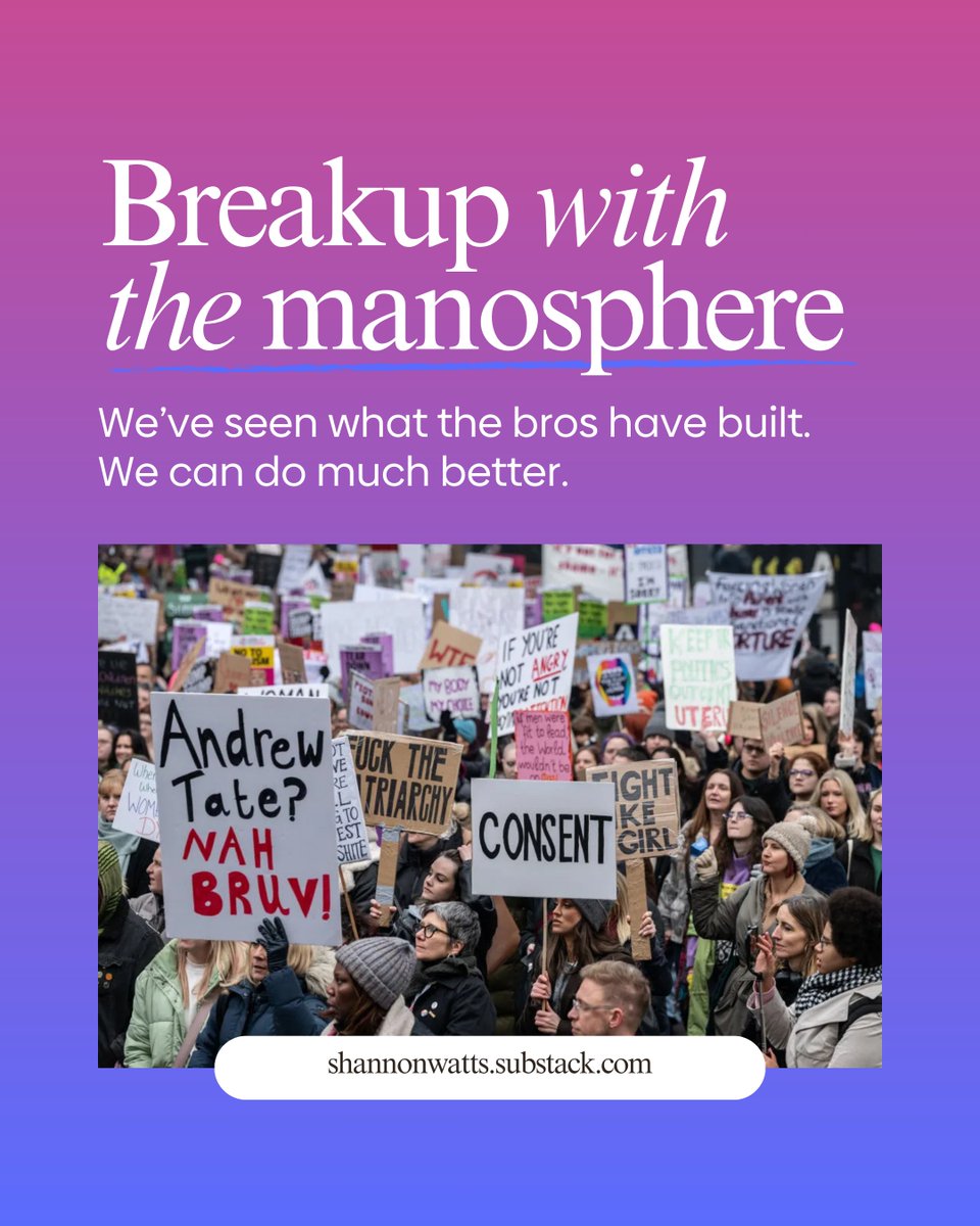 The victory of Trump was a cultural rejection of female power facilitated in large part by the manosphere. Today on Substack: why it's time to breakup with the manosphere. shannonwatts.substack.com/p/breakup-with…