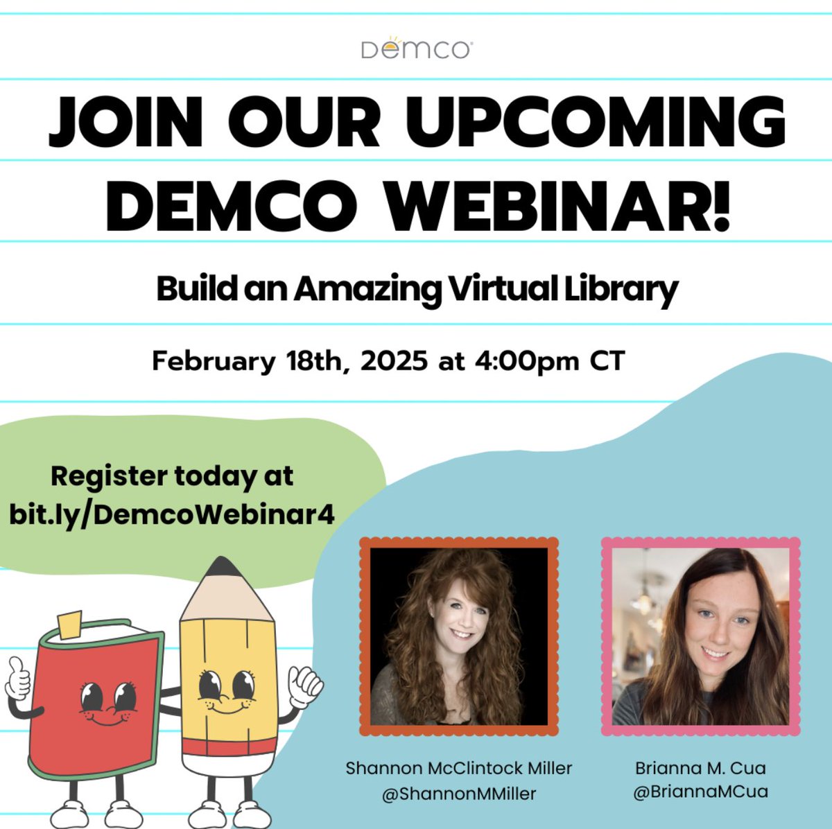 We are excited to invite you to our ⭐️NEW⭐️ Demco webinar on February 18th.🎉🎉🎉

This one is all about building an amazing virtual library space for your students, teachers, and families. 📚

We will be sharing practical tips, great resources, wonderful spaces to use, and so
