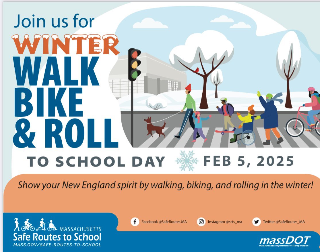 Tomorrow is <a href="/SafeRoutes_MA/">Massachusetts Safe Routes to School</a> Winter Walk, Bike, and Roll to school day! We hope you’ll join us!