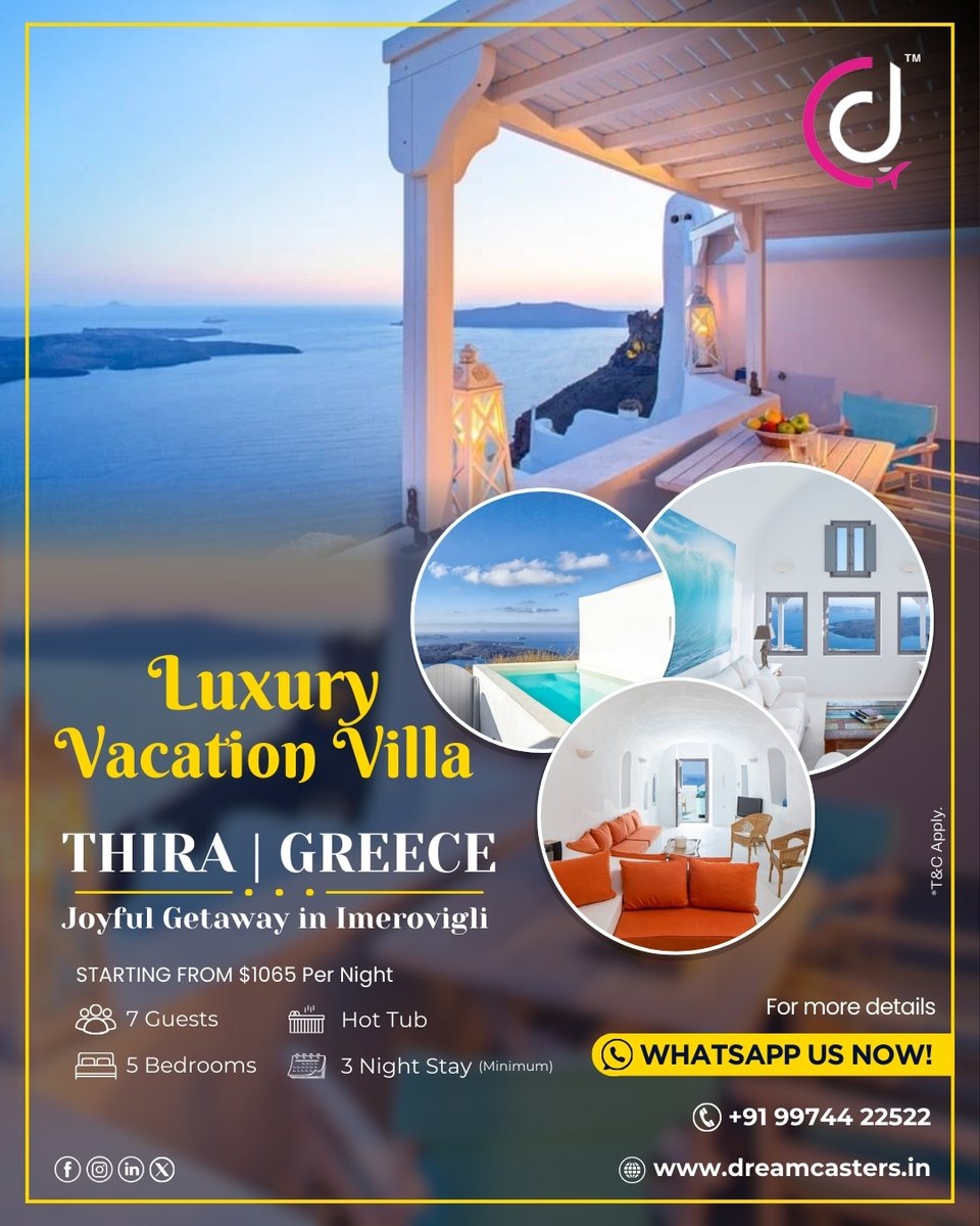 dreamcastersIn's tweet image. Wake up to breathtaking views in a luxury villa in Thira, Greece! 🇬🇷✨ Experience serenity, elegance, and the beauty of the Aegean Sea with Dream Casters. 🏝️
.   
#ThiraLuxuryVilla #DreamCasters #SantoriniEscape #GreekIslands #LuxuryRetreat #MediterraneanBeauty #VacationInStyle