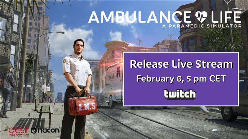 TheAmbulanceSim's tweet photo. We are hosting a special livestream event, counting down the release of Ambulance Life with the community!

Join us on our own official Twitch channel as well as @Nacon's! ❤️

📅February 6th
🕔17:00 CET / 08:00 PST
🔗https://t.co/m66yg5NDbr
🔗https://t.co/MjQjT6YiRt https://t.co/pqKQLIAouR
