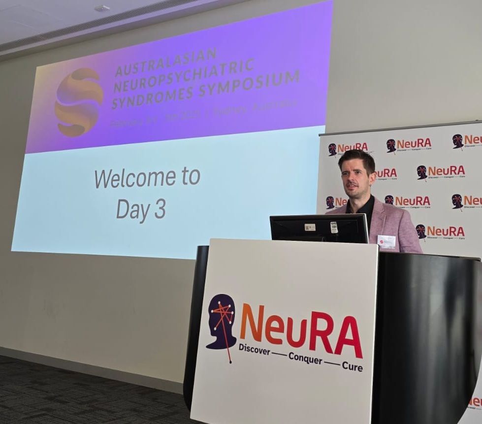 Dr Byron Creese kicks off Day 3 of the Australasian Neuropsychiatric Syndromes Symposium #ANSS <a href="/NeuroPsychPIA/">Neuropsychiatric Syndromes PIA</a> <a href="/DesignDataPIA/">Design and Data Analytics PIA</a> <a href="/MoyraMortby/">Dr Moyra Mortby</a>