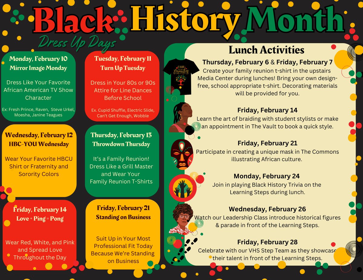 Black History Month - a time where we as a community acknowledge &amp; pay tribute to generations of African Americans who helped shape what America is today. The sacrifices &amp; contributions, along with the triumphs &amp; struggles have helped pave the way for many of us. #VHS_BHM25
