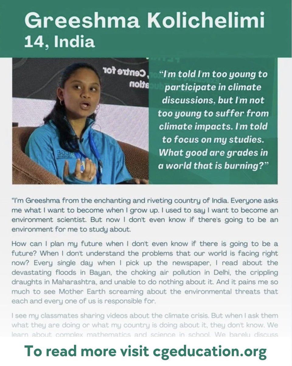 cgeducation's tweet photo. Meet the changemakers! Each week, we’ll spotlight a CGE youth who’s been passionately working to address key issues like gender equality and climate change. These posts are here to spark action-so let’s amplify their message together. Like, share, and comment! https://t.co/1NsjLS4cdf