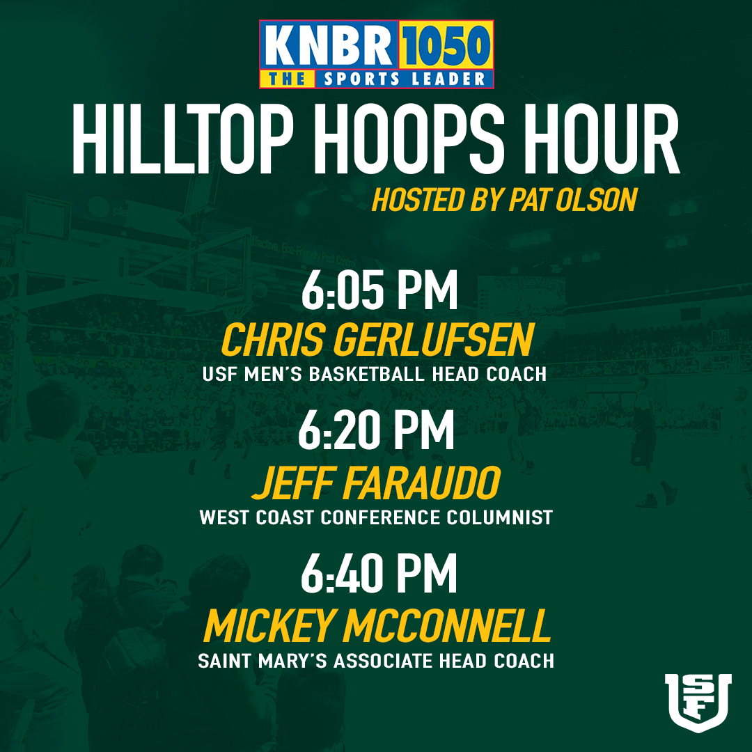 Join me live at 6:00pm on <a href="/KNBR/">KNBR</a> 1050am as we talk <a href="/USFDonsMBB/">San Francisco Men's Basketball</a> and <a href="/WCChoops/">West Coast Conference Basketball</a> with <a href="/CoachCeeGee/">Chris Gerlufsen</a>, <a href="/JeffFaraudo/">Jeff Faraudo</a> and <a href="/saintmaryshoops/">Saint Mary's Hoops</a> Associate Head Coach <a href="/MickeyMcConnell/">Mickey McConnell</a>.

#USFHoops /#WCCHoops

knbr.com/listen-live-on…