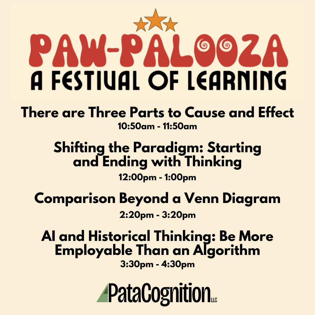 🙋‍♀️ Calling all Midlothian Social Studies teachers: PataCognition will be at Paw-Palooza 2025!

➡️ Come learn all about our groundbreaking paradigm that ensures your students are really doing the good, hard critical thinking in your class!

#MISDProud #MISDPawPalooza