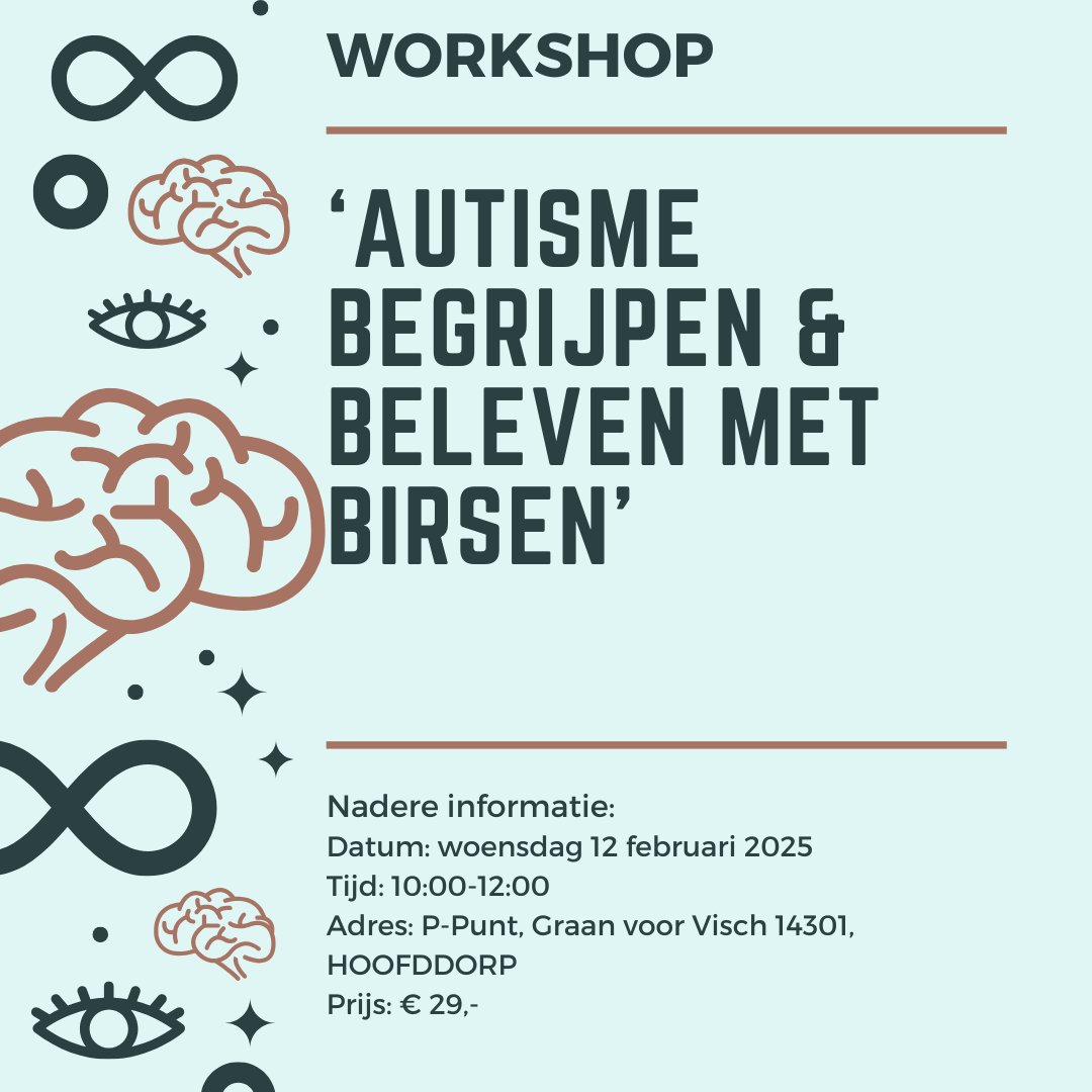 Ik geef op woensdagochtend 12 februari in #Hoofddorp een live workshop over #autisme  om deze te begrijpen en ervaren middels zelfbedachte oefeningen. Al een aantal keer uitgevoerd, goed ontvangen

Check birsenbasar.com/workshop-autis…