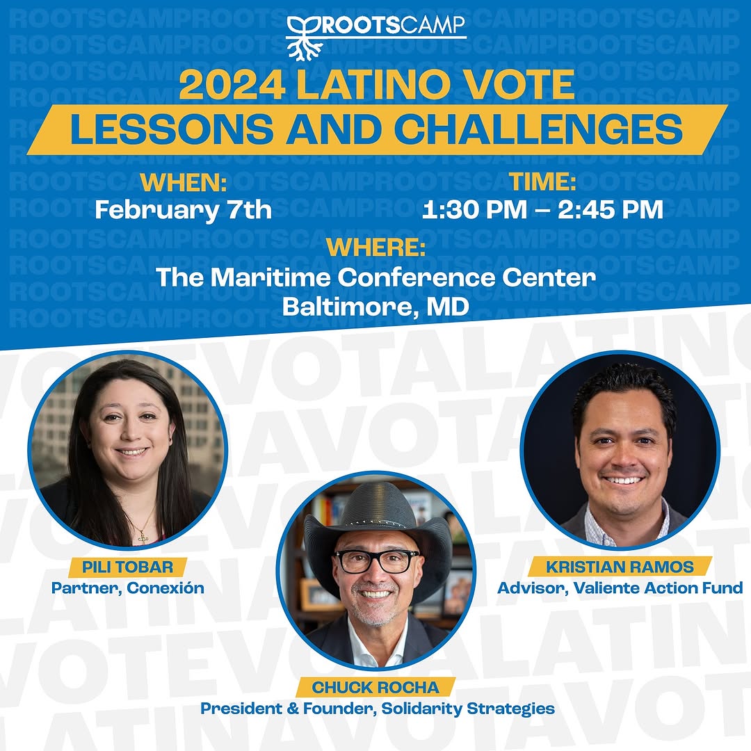 Pili Tobar is a Latino Vote and Latino communications expert who will be participating in #RootsCamp with <a href="/GAINPOWERORG/">GAIN POWER</a> this Friday. Pili (<a href="/pilitobar87/">Pili Tobar</a>) will discuss the challenges of 2024 and how to win in the future!  

#maketheconexion #latinovote