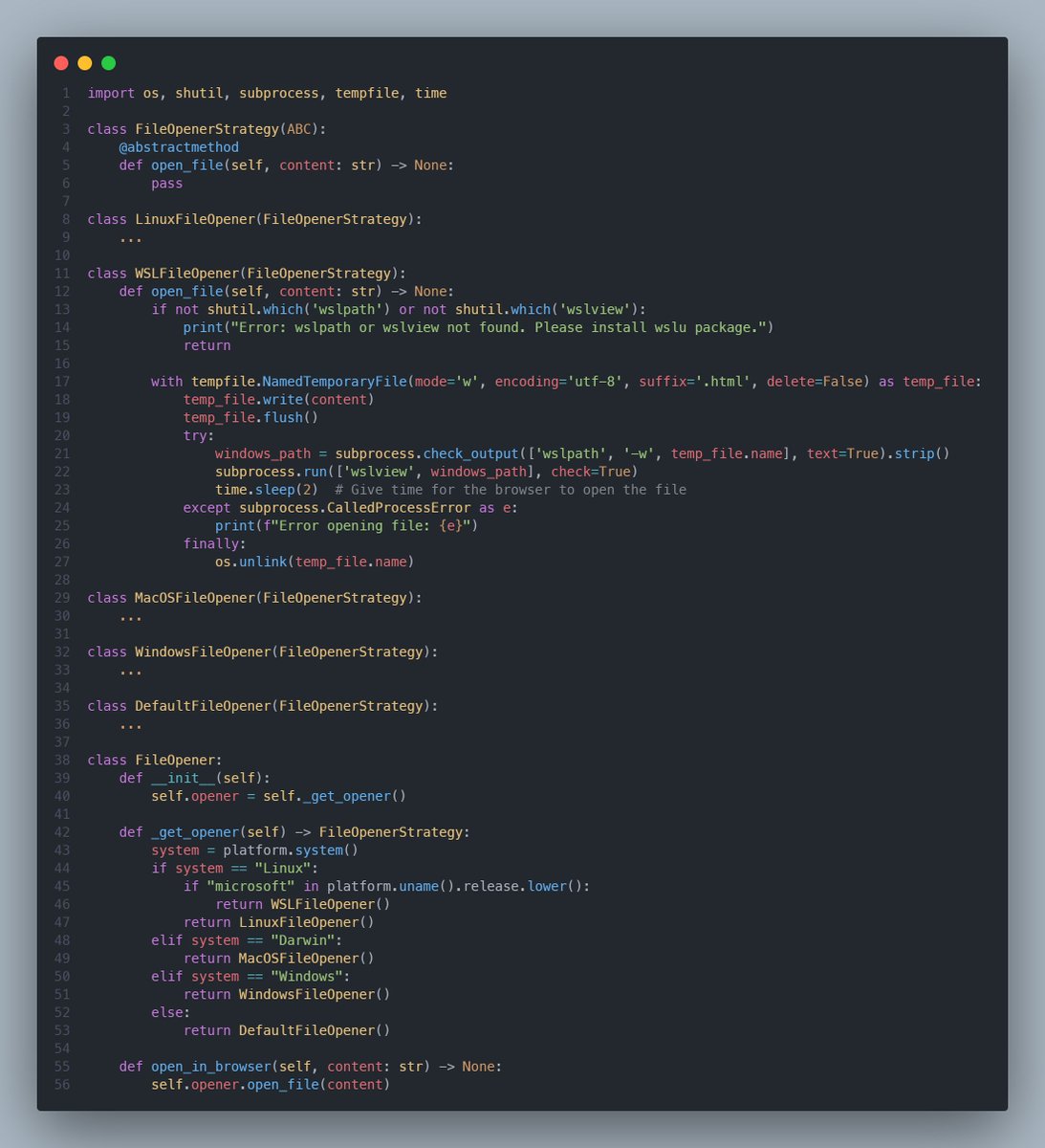 siryofat's tweet image. Estoy siguiendo un tutorial de #realpython y una parte del código es tan simple como abrir un archivo temporal. Pero como me gusta complicarme la vida, trabajo desde #WSL, y su código no funciona... 3 doritos después, una clase entera para abrir ese archivo.