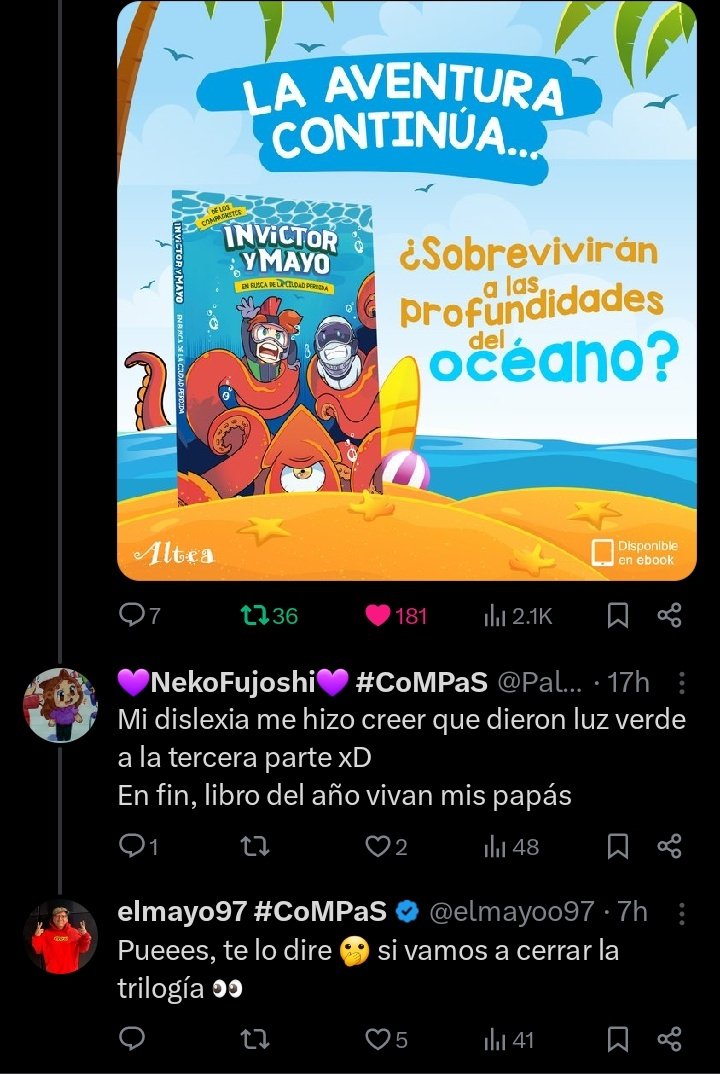 💜: Admin descansando con noticias de Mayo, se confirma que el siguiente libro de Invictor y Mayo será el cierre para concluir con una trilogía