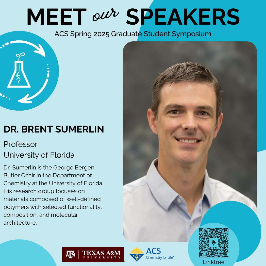 tamugsspc's tweet image. We are honored to host Dr. Brent Sumerlin (@Brent_Sumerlin) at our upcoming symposium!
Stay tuned to meet more of our speakers! #acs #gsspc #tamuchemistry