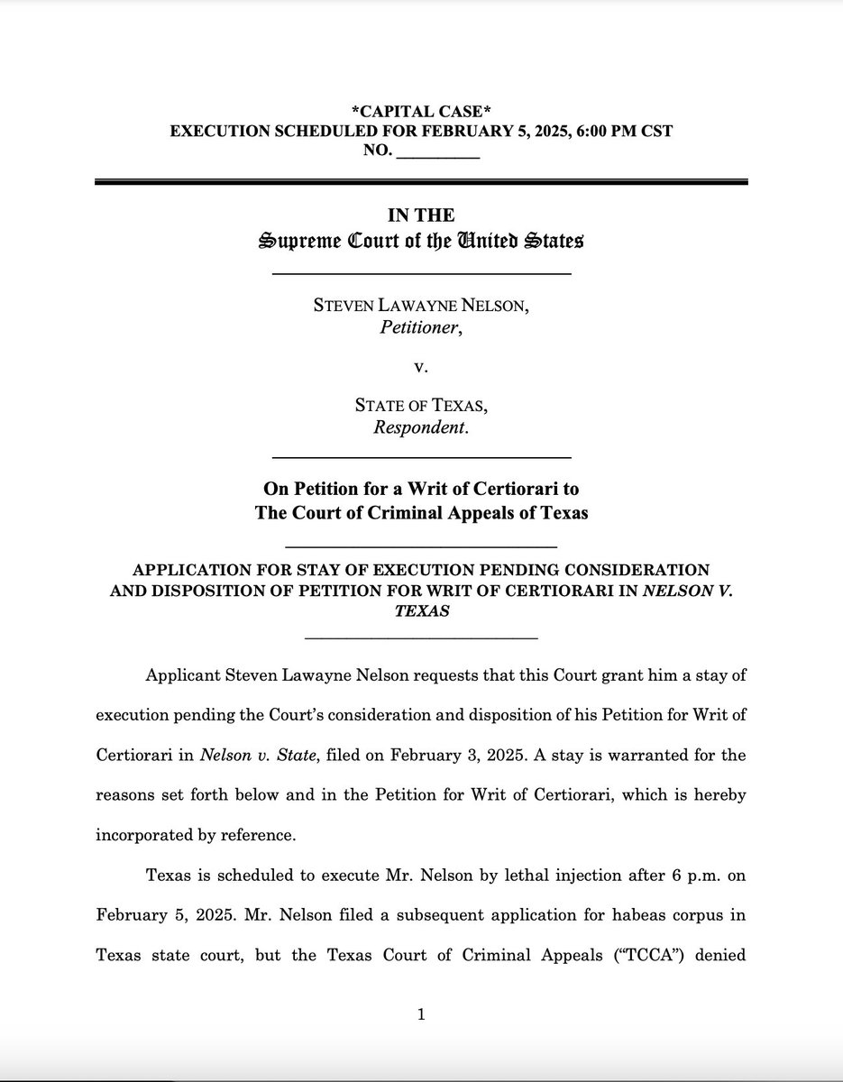 RDunhamDP's tweet photo. Mr. Nelson's lawyers also filed this application to stay his execution so SCOTUS can review his case. https://t.co/seazxiqxYN @TexDefender @TCADPdotORG #StevenNelson #texas #deathpenalty https://t.co/MG8y8ZF2m3