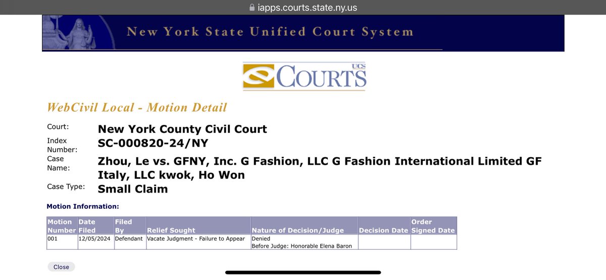 今天出庭结果已经更新！郭黑帮动议撤销缺席判决被拒！当然你们还可以继续发动议，但你这两“驴屎”今天庭上想甩锅给法院（没收到动议书）/可算藐视法庭的行为被尊敬的 Elena Baron 法官大人从我这儿直接获得证据 当庭啪啪打脸！