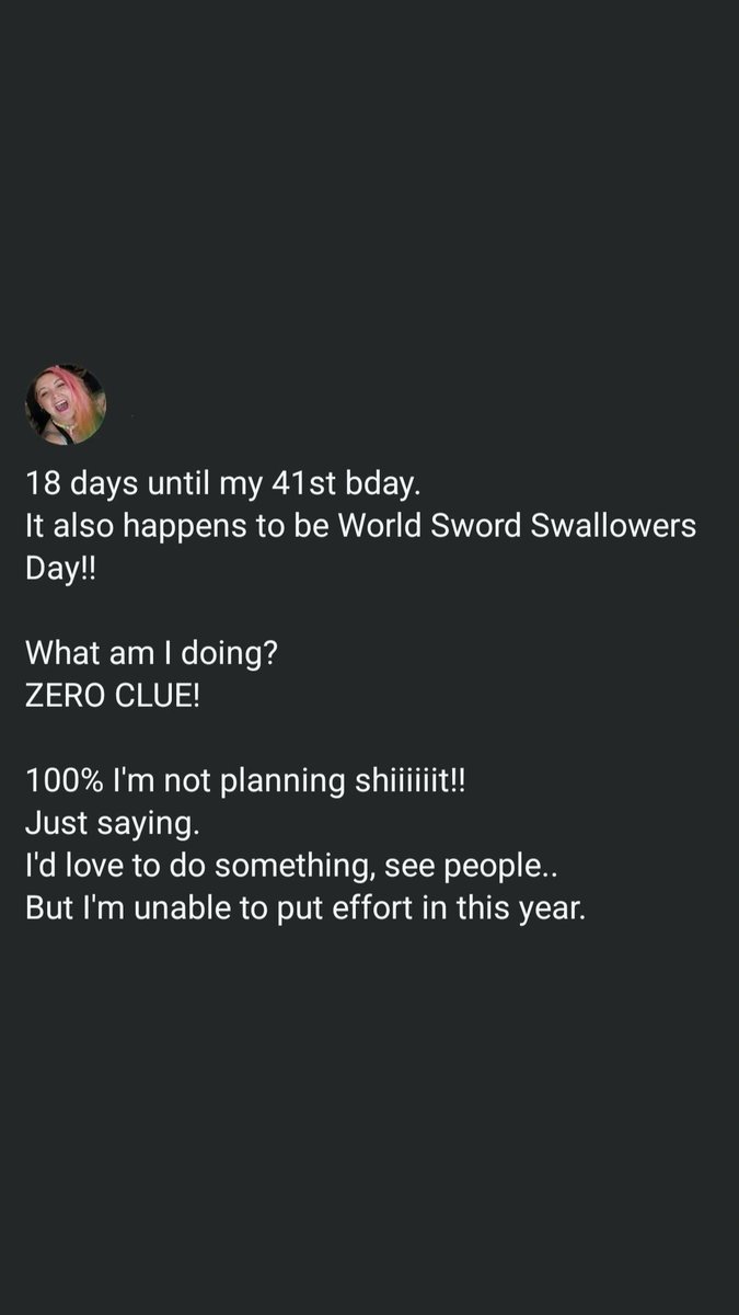 CorrinaKarma's tweet photo. #happybirthday #worldswordswallowersday #swordswallower #swordswallowing #swordswallowersday #performer #zerofucks #behappy #beyourself #comfortable https://t.co/iStELy7M9I