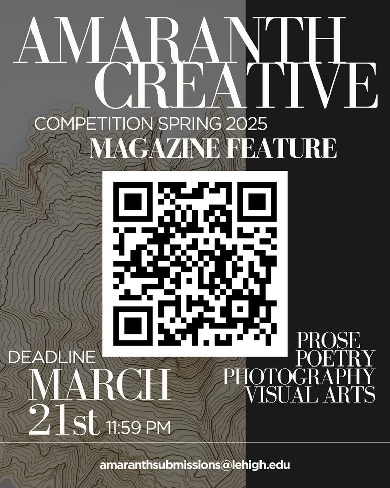 Didn't get a chance to submit last semester? We're now accepting submissions for Spring 2025! Please submit your original poetry, prose, photography, or visual art via the link or email amaranthsubmissions@lehigh.edu.

docs.google.com/forms/d/e/1FAI…
