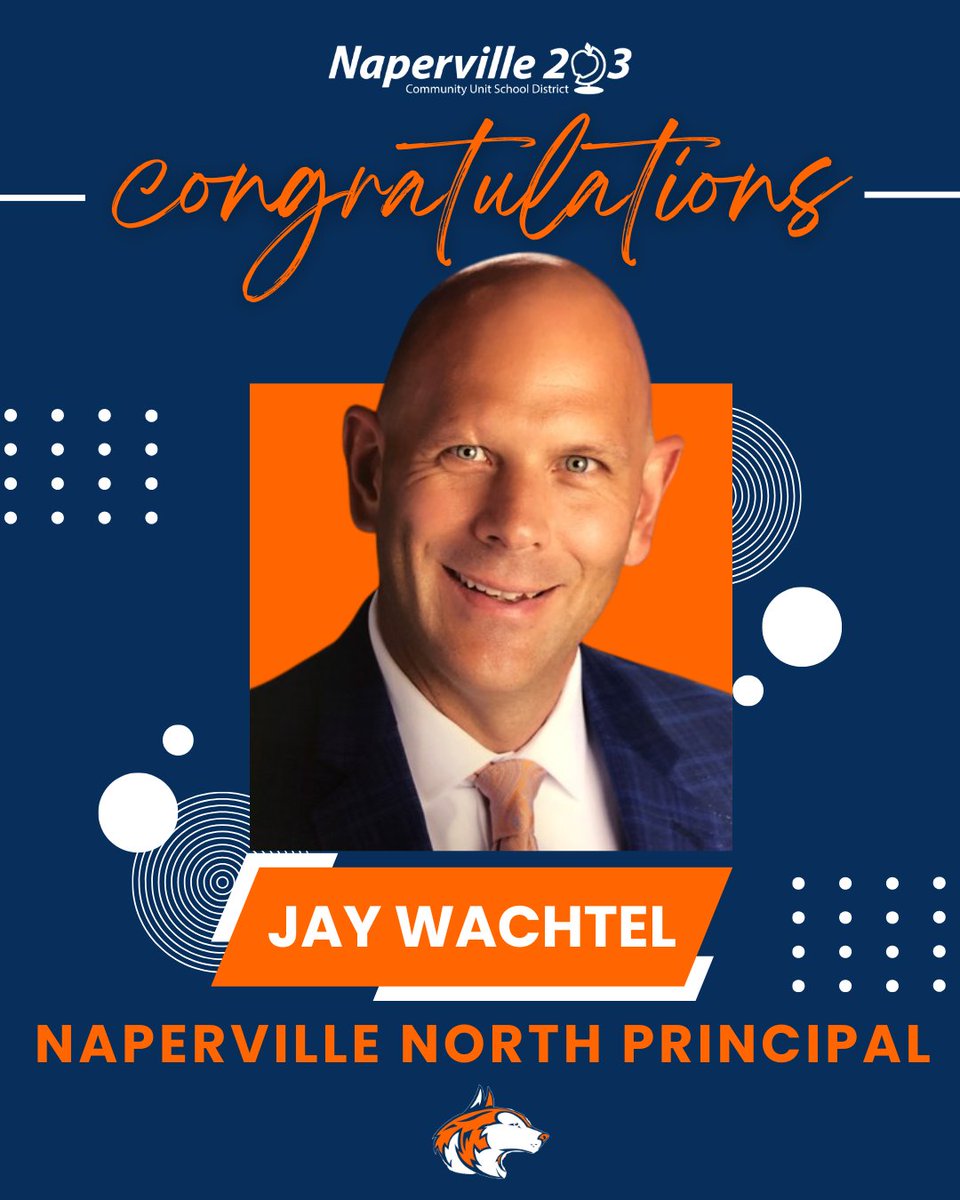 Naperville203's tweet photo. Weβre thrilled to announce that Jay Wachtel has been appointed as the Principal of Naperville North HS! π Jay has been a dedicated member of our community since 2002, serving in various roles including Business teacher, CTE Dept. Chair, and Assistant Principal. #Elevate203 https://t.co/BRz4zpRd9c