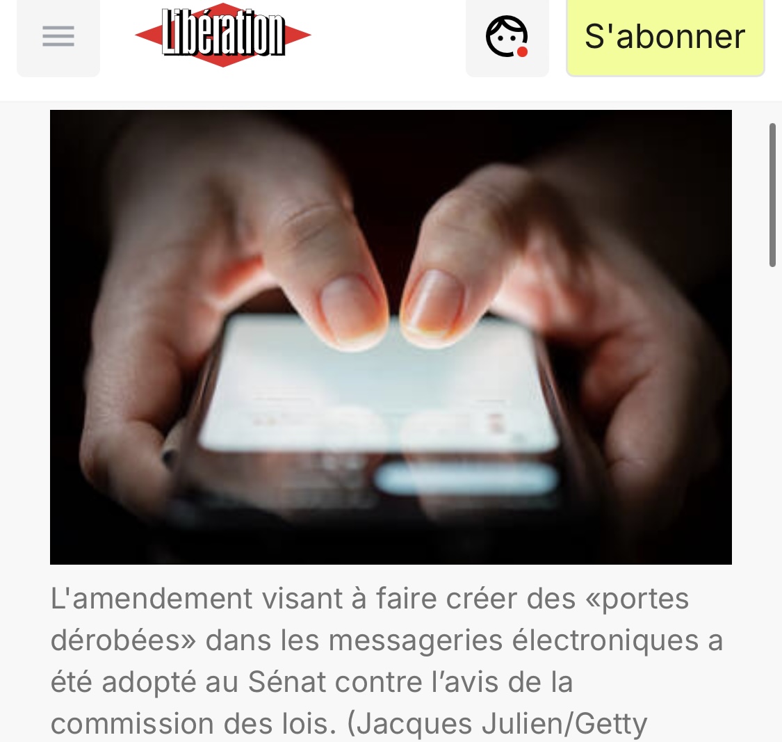 mmtchi's tweet photo. Je sais, c'est moins sexy que Candace mais le Sénat en France vient de voter une loi qui oblige Telegram, Signal Whatsapp etc à livrer au renseignement les messages cryptés. Contre les "narcotrafiquants".

Ils vont créer des backdoors dans les messageries privées, contre l'avis de la Commission des lois.
Faut que la loi passe à l'Assemblée Nationale, ya-t-il quelqu'un en politique pour défendre la vie privée en France? @CNIL, @laquadrature ?
