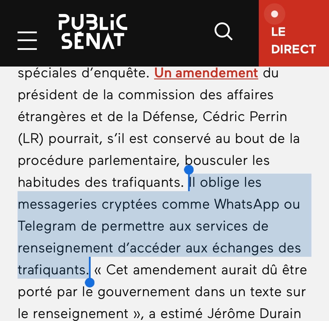 mmtchi's tweet photo. Je sais, c'est moins sexy que Candace mais le Sénat en France vient de voter une loi qui oblige Telegram, Signal Whatsapp etc à livrer au renseignement les messages cryptés. Contre les "narcotrafiquants".

Ils vont créer des backdoors dans les messageries privées, contre l'avis de la Commission des lois.
Faut que la loi passe à l'Assemblée Nationale, ya-t-il quelqu'un en politique pour défendre la vie privée en France? @CNIL, @laquadrature ?