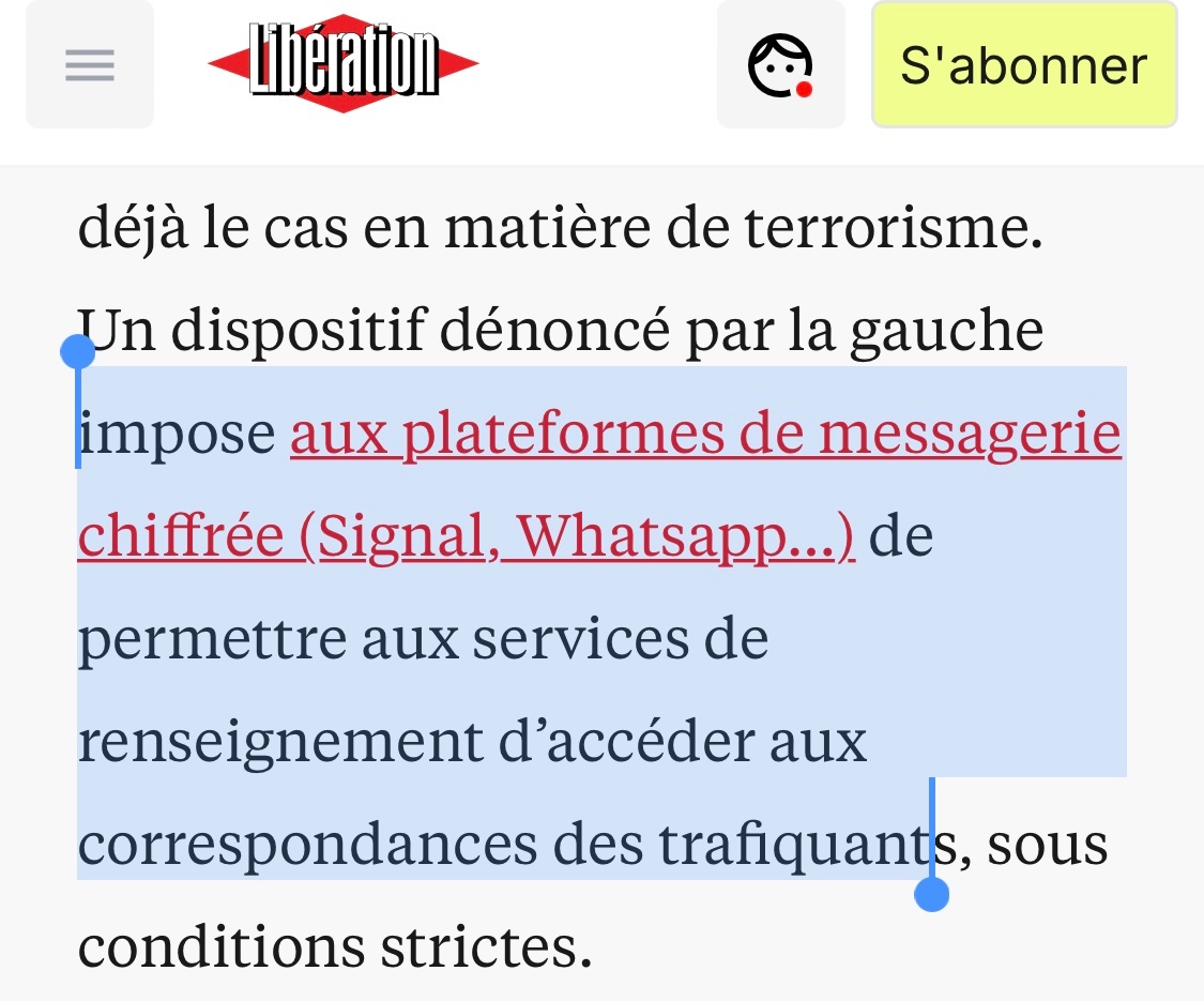 mmtchi's tweet photo. Je sais, c'est moins sexy que Candace mais le Sénat en France vient de voter une loi qui oblige Telegram, Signal Whatsapp etc à livrer au renseignement les messages cryptés. Contre les "narcotrafiquants".

Ils vont créer des backdoors dans les messageries privées, contre l'avis de la Commission des lois.
Faut que la loi passe à l'Assemblée Nationale, ya-t-il quelqu'un en politique pour défendre la vie privée en France? @CNIL, @laquadrature ?