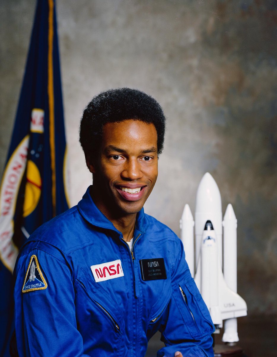 airandspace's tweet image. When Guy Bluford launched on STS-8 in 1983, he became the first African American in space. He holds a doctorate in aerospace engineering and flew F-4C fighters for the Air Force in Vietnam. More on Bluford's career: s.si.edu/45RJwze  #BlackHistoryMonth