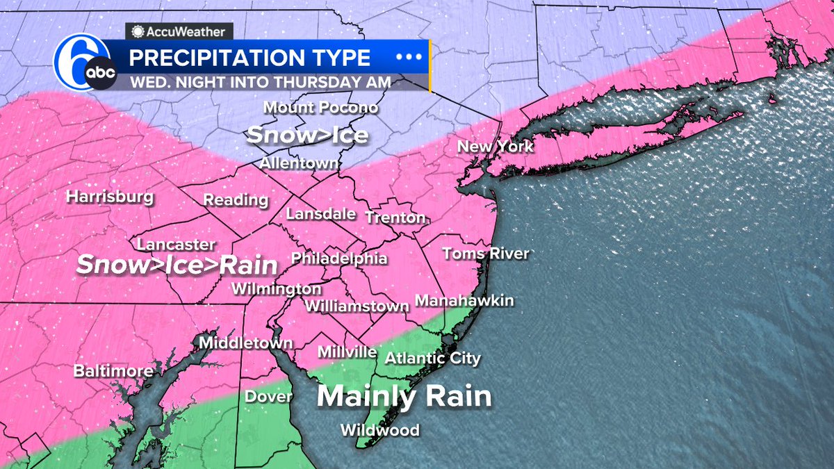 WHAT TO EXPECT
The types of precipitation you will see Wednesday night into Thursday morning depend on location and timing.  As warm air slowly lifts northward a gradual change to rain will occur on Thursday morning.