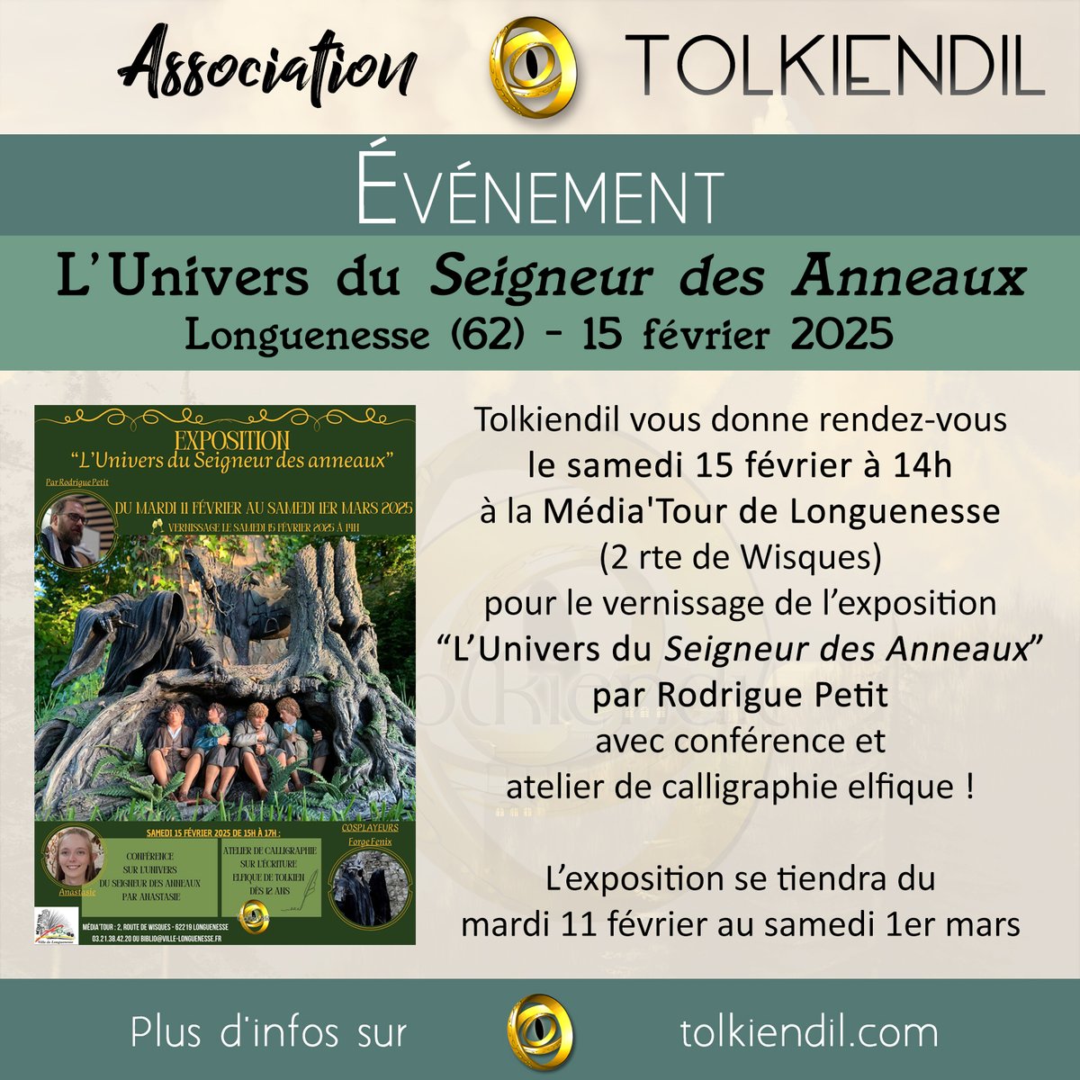 tolkiendilfr's tweet photo. Tolkiendil vous donne rdv le 15 fév à 14h à la #MediaTourLonguenesse (2 rte de Wisques, 62219 #Longuenesse) pour le vernissage de l’expo “L’Univers du #SeigneurDesAnneaux” par #RodriguePetit avec conférence et atelier de #CalligraphieElfique !

Cette expo sera du 11/02 au 01/03 ! https://t.co/1KGxuHtq2z