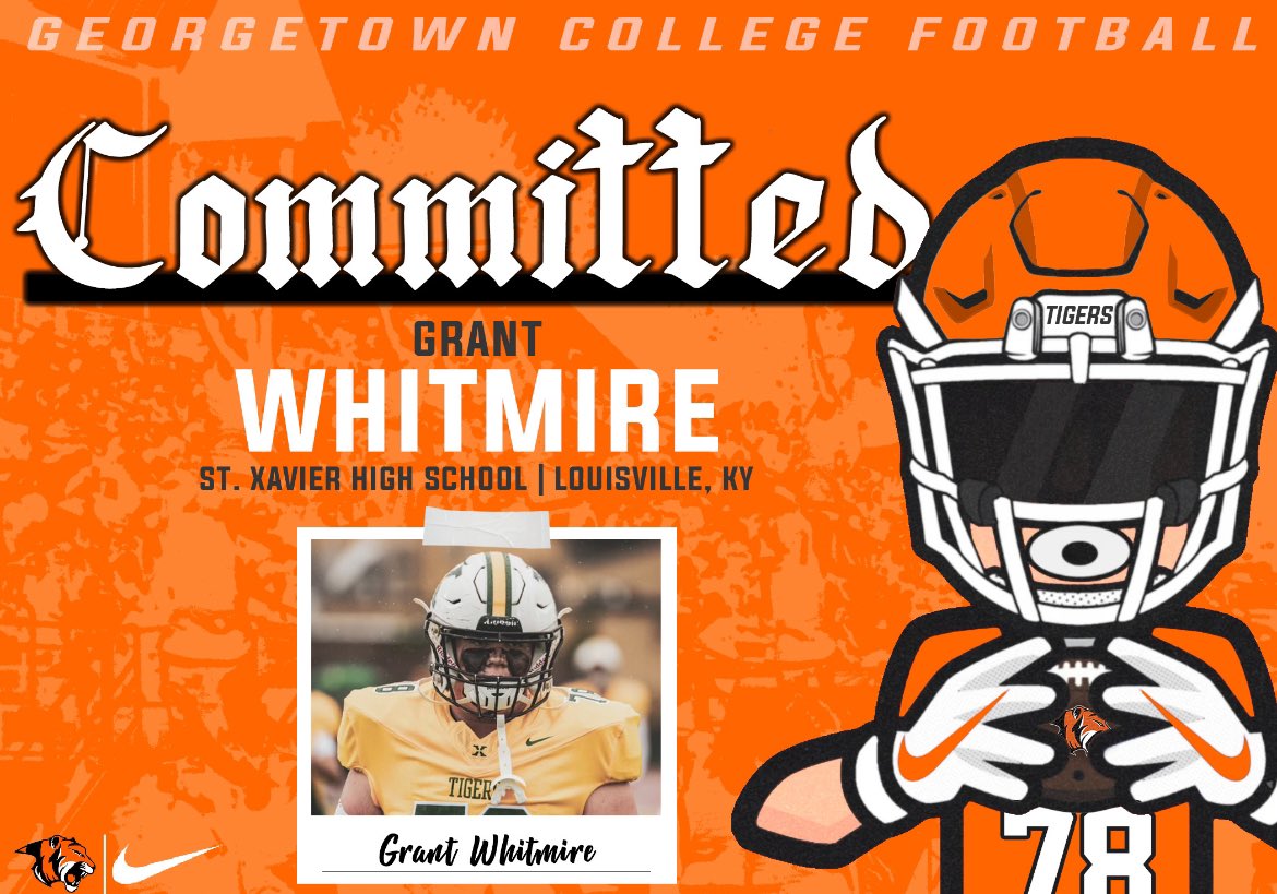 Grant (@grantwhitmire1) on Twitter photo #AGTG I would like to announce that I am 110% committed to <a href="/Gtown_Football/">Georgetown College Football</a>!! I would like to thank my family and the coaches who have supported me throughout this journey!! Go Tigers ๐ โซ๏ธ๐
<a href="/JohnPerin/">John Perin</a> <a href="/CoachDamGC/">Coach Damschroder</a> <a href="/CoachKWallace/">Kevin Wallace</a> <a href="/CoachMikeRiddle/">Mike Riddle</a> <a href="/StXTigersFB/">Tiger Football</a> #AGTG I would like to announce that I am 110% committed to <a href="/Gtown_Football/">Georgetown College Football</a>!! I would like to thank my family and the coaches who have supported me throughout this journey!! Go Tigers ๐ โซ๏ธ๐
<a href="/JohnPerin/">John Perin</a> <a href="/CoachDamGC/">Coach Damschroder</a> <a href="/CoachKWallace/">Kevin Wallace</a> <a href="/CoachMikeRiddle/">Mike Riddle</a> <a href="/StXTigersFB/">Tiger Football</a>