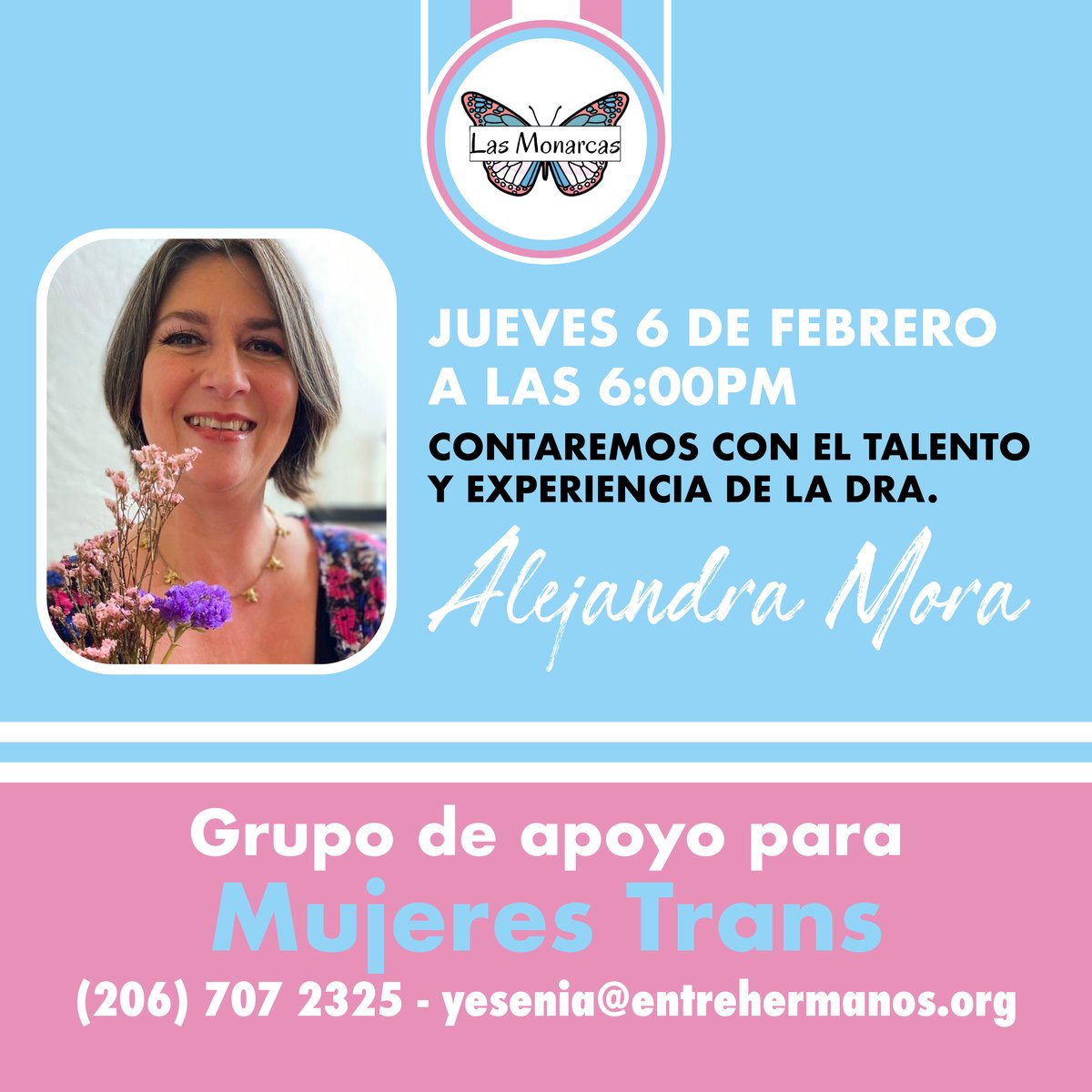 EntreHermanos's tweet image. 📢 LATINA TRANS WOMEN MEETING 📢

🌟 Join us this Thursday at 6 PM for a safe, empowering space! Featuring Dr. Alejandra Mora on mental health &amp;amp; self-care. 💜

📞 RSVP: Yesenia (206) 707-2325 | yesenia@entrehermanos.org

#TransLatinas #LatinaEmpowerment  #TransCommunity