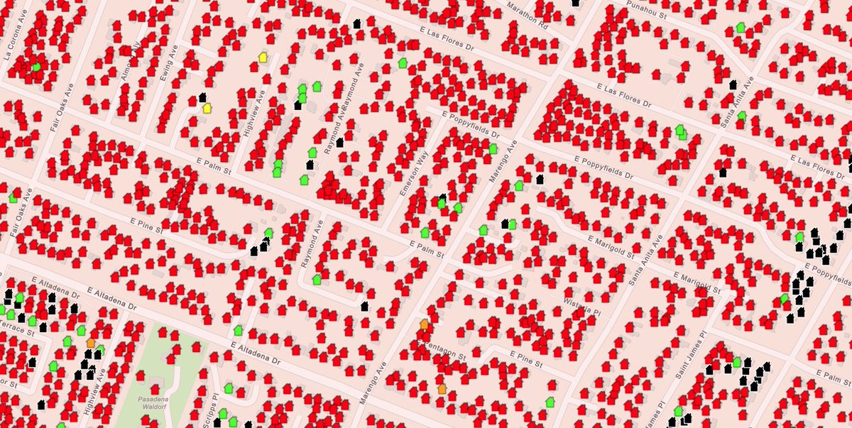 every red house is a total loss. 
the second image is roughly my parent's neighborhood.
the destruction is just so staggering.