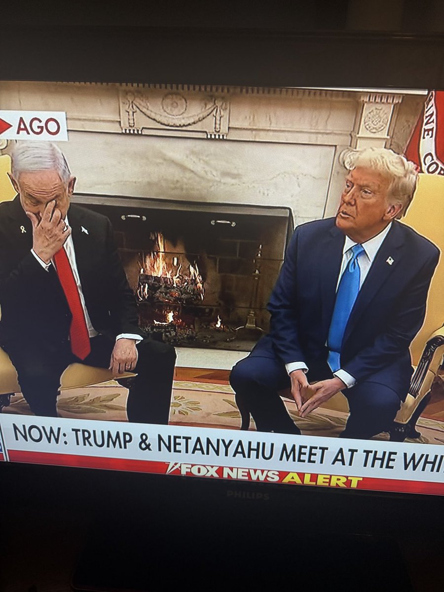 engineerwplan's tweet photo. As Trump is explaining how Gaza has been destroyed, Netanyahu has this "I just wish you would shut the fuck up" look on his face. https://t.co/0MrUdAIspG