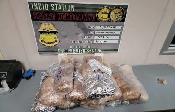PatriotHQ's tweet photo. New in California: 🚨 

Border Patrol agents found over 94 pounds of m*th hidden in the rear rocker panels of a vehicle in Indio, CA. 

Two people have been arrested and the estimated $113,000 in dr*gs have been seized for evidence.

Since October, Border Patrol has seized an astonishing $27+ million in m*th while working with various partners.