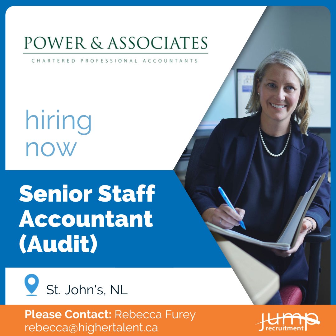 Jump_Careers's tweet photo. Our client, Power &amp; Associates, CPA is seeking a Senior Staff Accountant (Audit) to join their team in St. John's. Apply Today! https://t.co/AzPOiu9yqI https://t.co/PSO88h3UQb