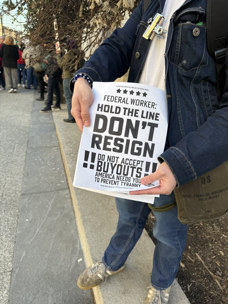 Federal workers are present this evening at the protest in DC urging others to not accept the buyout. 👇