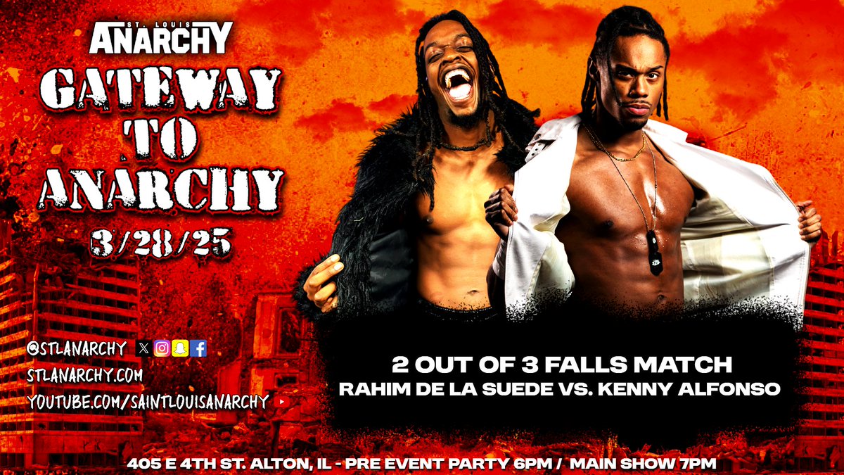 stlanarchy's tweet photo. A 2 out of 3 Falls Match, a baller tag match w/ a returning star, a Pure Rules contest, and oh yeah, a GHC defense between blood rivals.

Yeah, Gateway to Anarchy is shaping up quite nicely. #GTA2025 

🎟 available at https://t.co/YvBvVsq43s #DoItForTheBrand https://t.co/WxWjorz4Zc