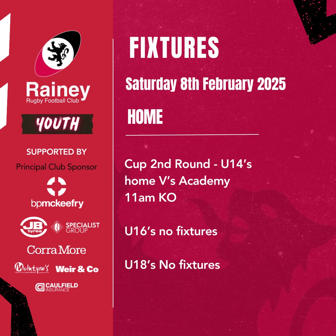 RaineyRFC's tweet photo. 1XV to Sligo (Sat, AIL)

2XV to Dromore (Towns Cup QF)

Women @ Queen’s, Girls host Dungannon/Armagh (Sun, 12pm)

U14s vs Academy (Sun, 11am)

Minis: P7s vs Dungannon (Thurs, 7pm)
U12s @ Dungannon/Armagh (Fri, 7pm). P3-P6 @ Limavady (Sat, 9:30am)

Good luck to all teams ⚫️🔴🏉 https://t.co/gNK4ftcrsU