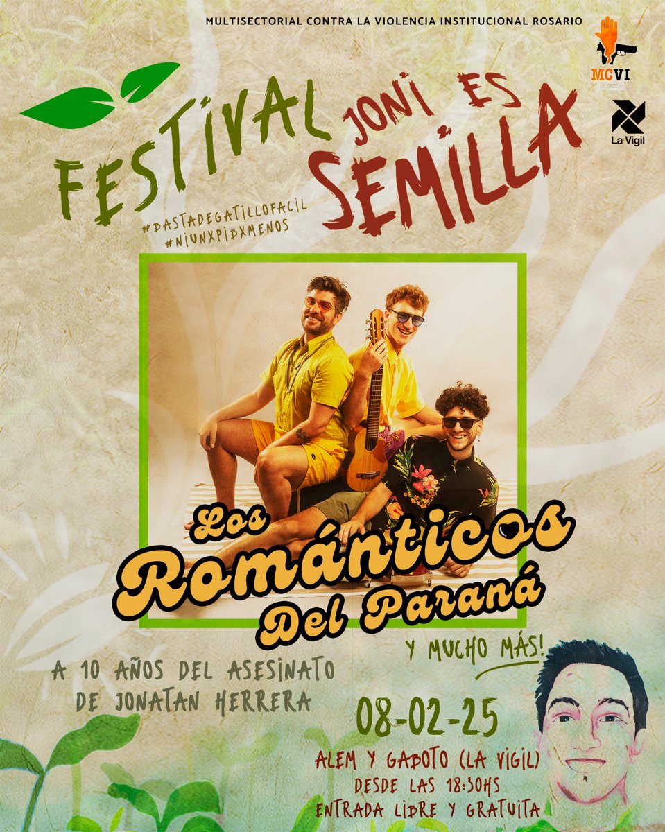MultisectorialI's tweet image. 🎶🌱 FESTIVAL "JONI ES SEMILLA" - 10 Años 

🎙️ Artistas confirmados/as: Los Románticos del Paraná ‼️❤️‍🔥
Y muchos más!

📌 Sábado 8 de febrero, desde las 18:30 hs.
📍 Alem y Gaboto, Rosario.
🎟️ Entrada libre

🌱 Traé un alimento no perecedero o un útil escolar y llevate un plantin!